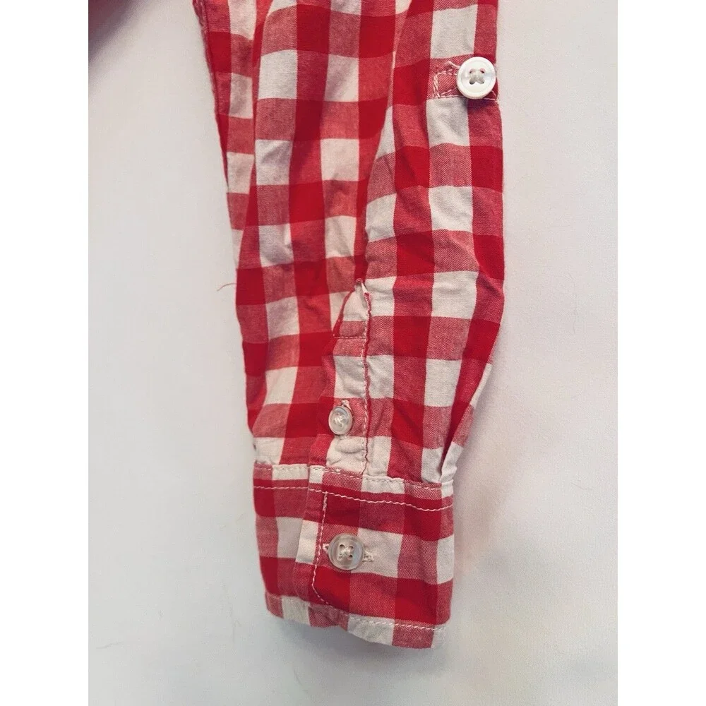 Gap Toddler Boys 4T Red White Gingham Button Down Shirt Roll Tab Sleeves Cotton